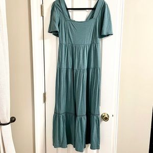 Anthropologie Teal Tiered Maxi Dress with Smocking